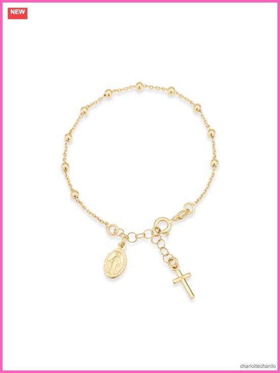 18K Gold Plated 925 Sterling Silver Rosary Bracelet Adjustable Chain